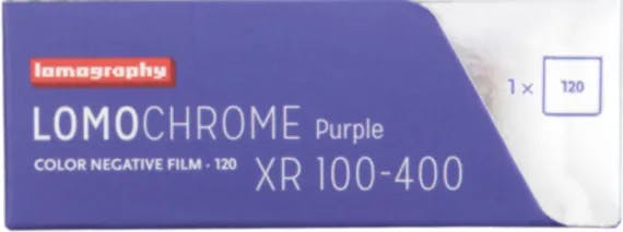 packaging of LomoChrome Purple XR 120 film 