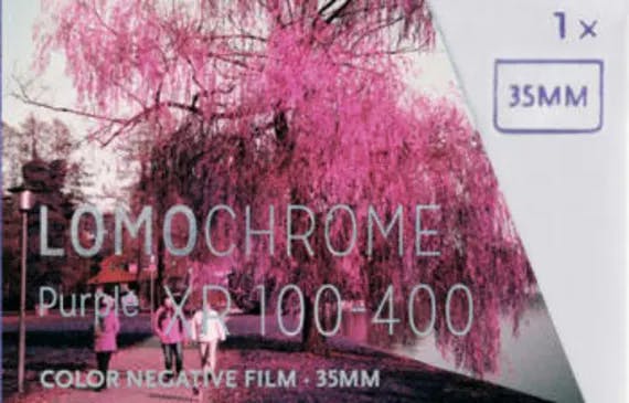 packaging of LomoChrome Purple XR 35mm film 
